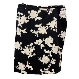 TALBOTS Womens Navy Blue Black & White Floral Pencil Skirt - Sz 8 NWOT